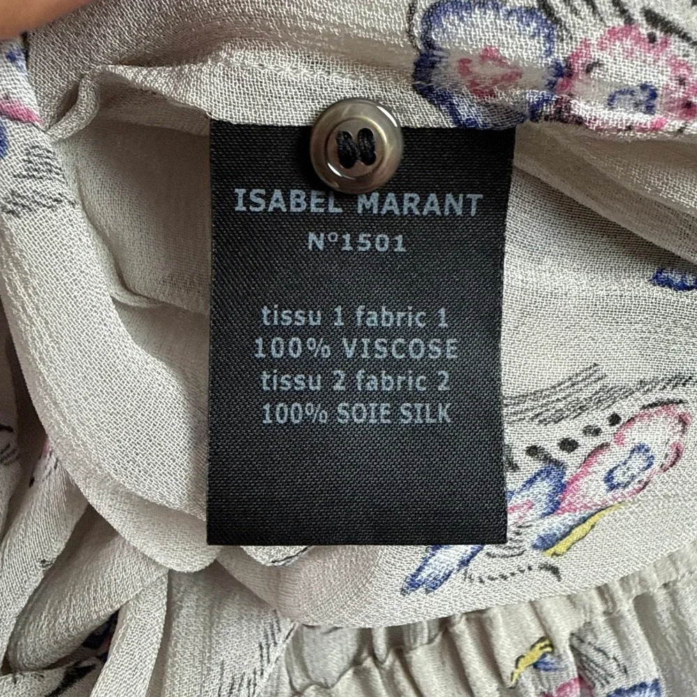 Etoile Isabel Marant Floral Silk Viscose Peplum Blouse Grey Pink Size 1 Small